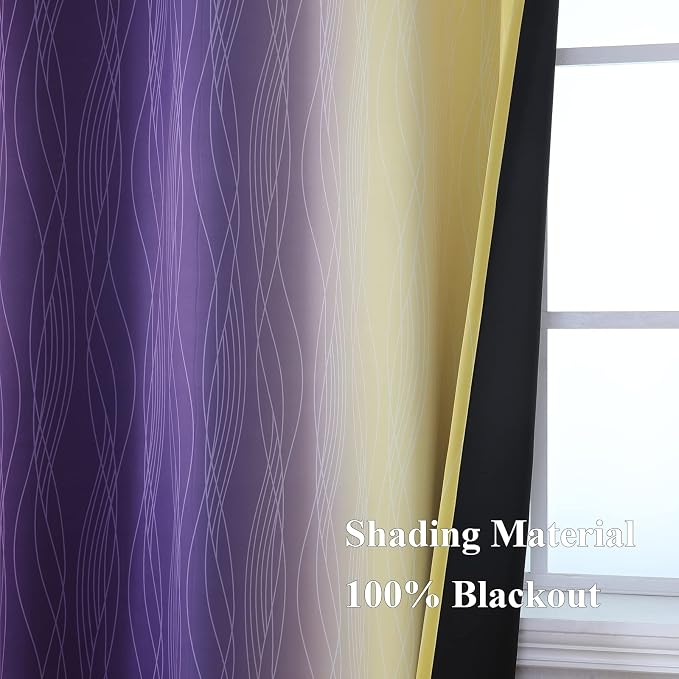 Yellow and Purple Ombre Blackout Curtains for Bedroom 45 Inches Long | Estelar Textiler Light Blocking Curtains for Short Window,Thermal Insulated,Room Darkening Grommet Drapes,52Wx45L,2 Panels