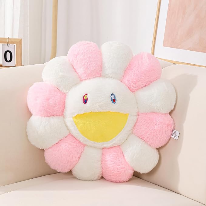 FIONOUT Pink White Flower Pillow, Daisy Decorative Cushion, 23.6 Inch | Soft Plush Flower Cushion With Vibrant Color Combination, Ideal For Bedroom Decor, Sofa Styling And Everyday Comfort.