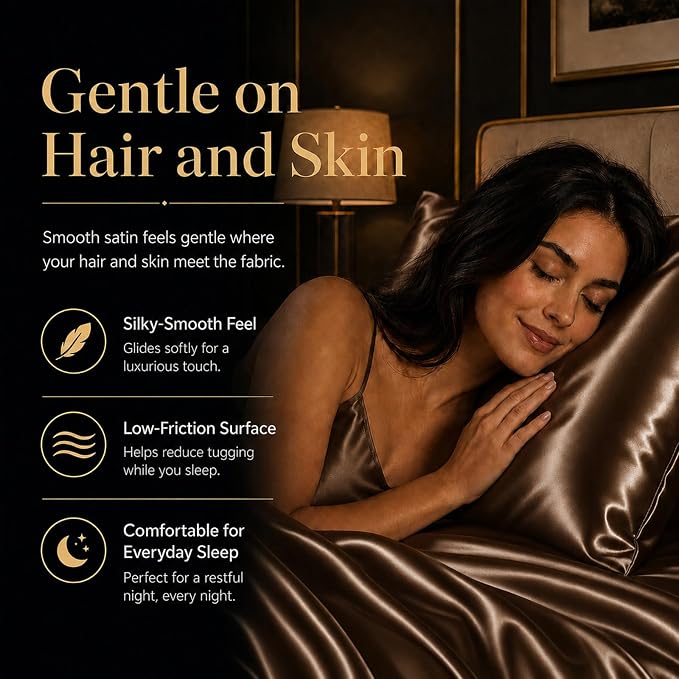 CozyLux Satin Sheets King, 6-Piece 14-Inch Deep Pocket Sheet Set | OEKO-TEX Certified Silky Soft Sheet Set for Hair & Skin, Luxurious Silky-Smooth Satin for Elegant Bedroom Decor, Brown
