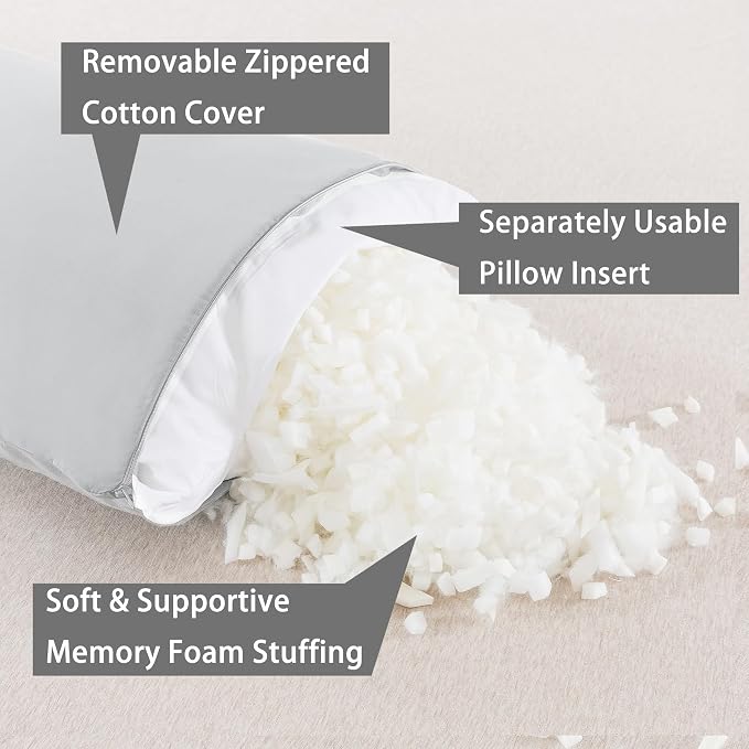 WhatsBedding Memory Foam Body Pillow with Cover, Long Bed Pillow for Adults | Breathable Zippered Cotton Cover,Long Pillow for Sleeping, Firm Pillow Fluffy Supportive for Side Sleepers