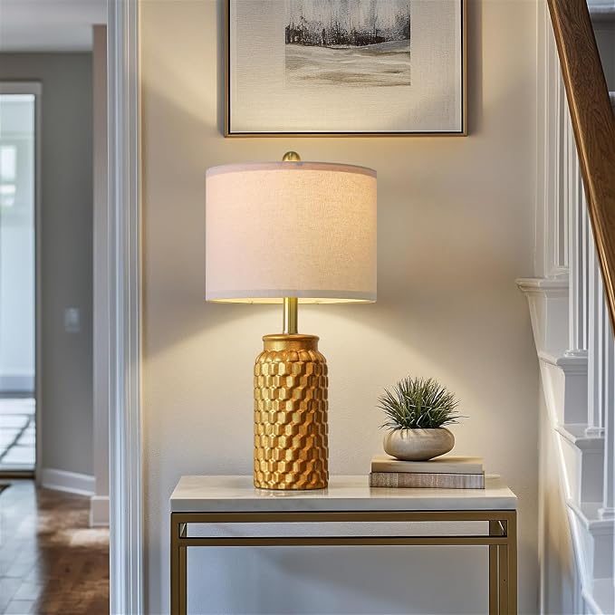 USumkky 20.5" Gold Modern Ceramic Bedside Lamp Set of 2 for Bedroom Decor Farmhouse Table Lamp for Living Room Office Dorm
