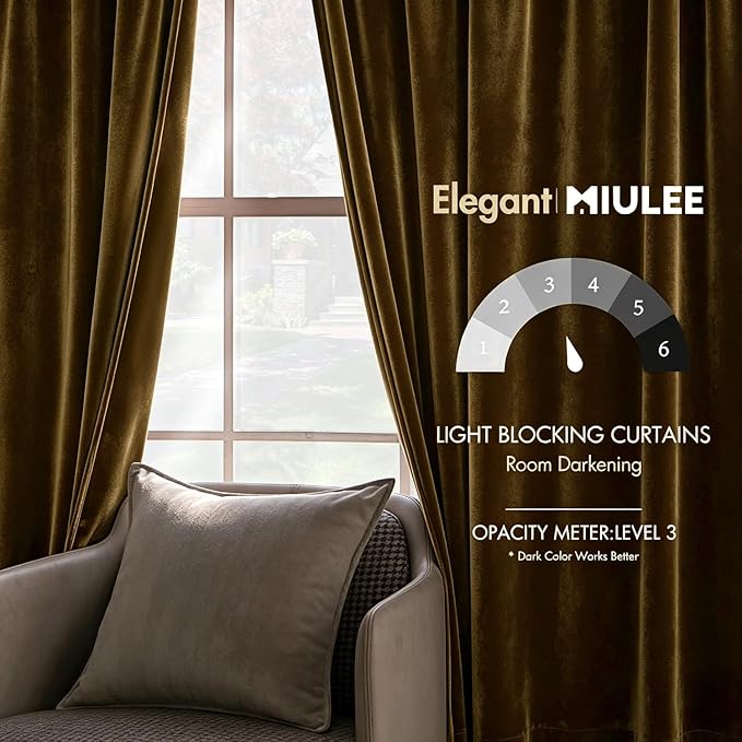 MIULEE Velvet Curtains 52x108 inches 2 Panels Gold Blackout Curtains | Luxury, Bedroom Living Room, Thermal Insulated, Super Soft Window Drapes, Rod Pocket & Back Tab