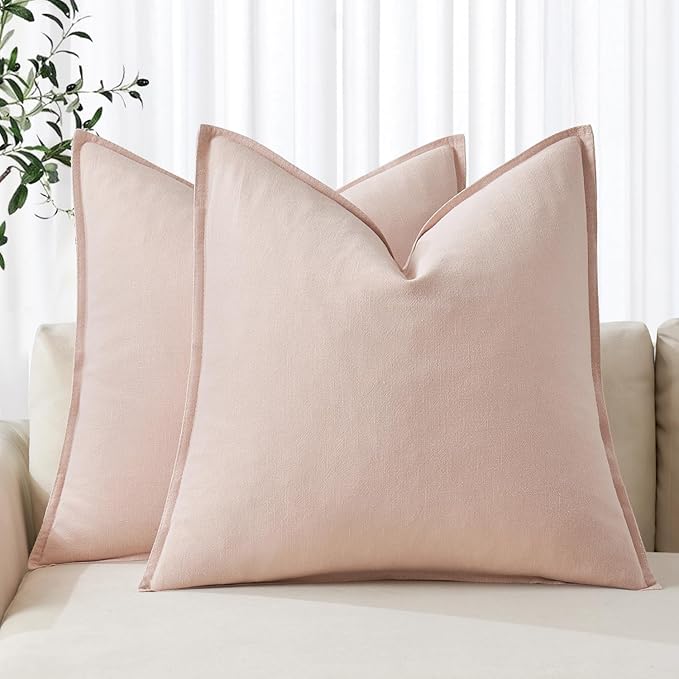 MIULEE Decorative Linen Euro Sham Pillow Covers 24x24 Light Pink | Boho Farmhouse Neutral Couch Throw Pillows for Bed, Pack of 2 Accent Modern Pillowcases, Sofa Livingroom Home Decor
