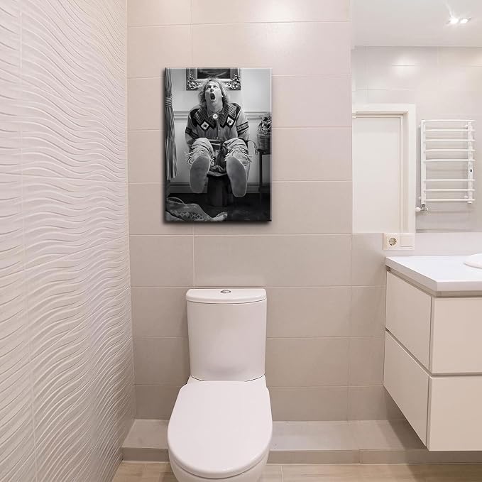 Funny Bathroom Wall Art Set of 2 - Black and White Vintage Humor Wall Decor, Dumb And Dumber Movie Posters Art, Funny Bathroom Decor Canvas Wall Art 16x24in Framed