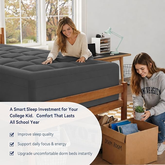 ELEMUSE Twin XL College Dorm Essentials 3 Inch Memory Foam Mattress Topper | Dual Layer Design, 2 Inch Cooling Gel Foam and 1 Inch Soft Pillow Top Bed Pad, Back to School, Comfortable Support