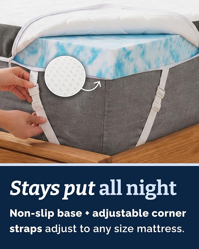 Mattress Topper - 3 Inch Memory Foam Mattress Topper with Cover - King | Cooling Cover for Hot Sleepers, Plush, Thick & Comfy, Pain & Pressure Relief, Mattress Pad with Straps & Washable Cover