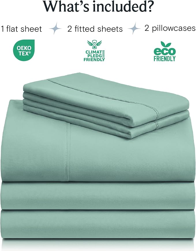 LuxClub 5 PC Split King Sheet Set, Deep Pockets Wrinkle Free Cooling Bed Sheets Hotel Bedding for Women, Men, Includes 2 Fitted Sheet, 1 Flat Sheet and 2 PillowcasesSoft Light Teal | LuxClub Silky Fitted Sheet & Pillowcase Sets, Breathable Hotel Luxury...
