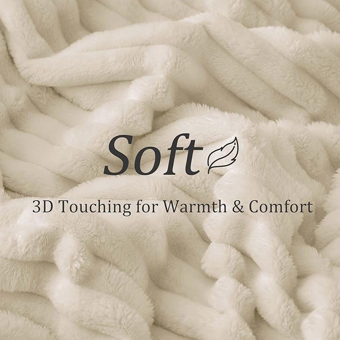 BEDELITE Ribbed Fleece Throw Blanket for Couch, Beige, 50"x60" | Ultra-Soft Plush Fleece, Cozy, Warm Yet Lightweight, Ribbed Texture, Home Decor, Machine Washable, Giftable, All-Season Use