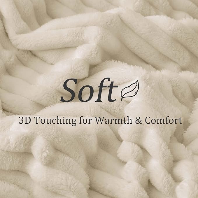 BEDELITE Ribbed Fleece Throw Blanket for Couch, Beige, 50"x70" | Ultra-Soft Plush Fleece, Warm Yet Lightweight, Ribbed Texture, Home Decor, Machine Washable, Giftable, All-Season Use