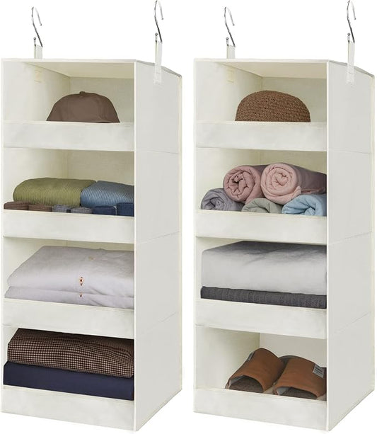 GRANNY SAYS 4-Shelf Hanging Closet Organizer, Foldable Storage, Beige | 44 lb Capacity, No-Sag Support, Keeps Clothes Neat, Folds Flat, Fits RV, Dorm & Small Closets, 2 Pack