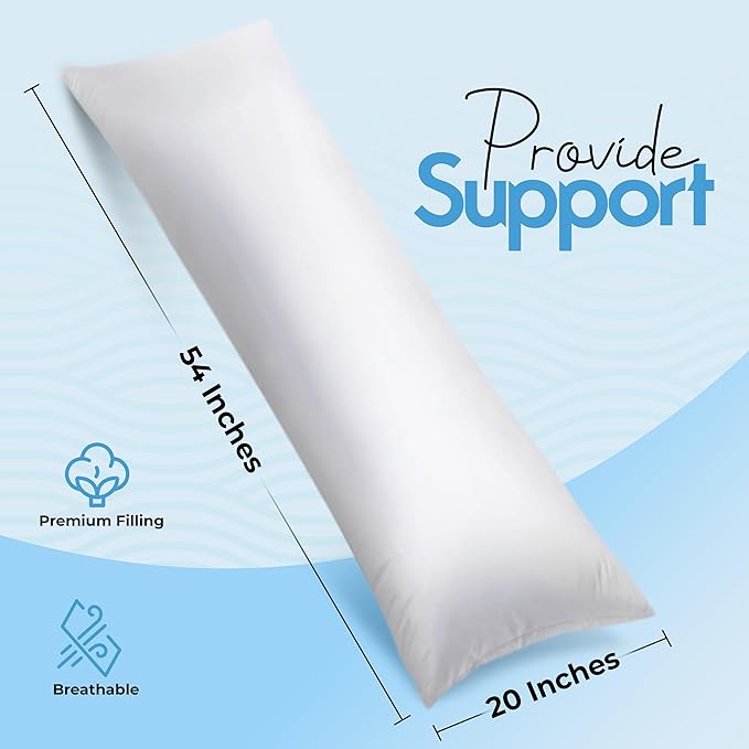 Utopia Bedding Full Body Pillow for Adults (White, 20 x 54 Inch), Long Pillow Insert for Sleeping, Ideal for Side Sleepers (Pack of 2)