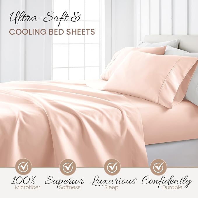 Linen Market Bed Sheets for Twin Size Bed (Blush) - Sleep Better Than Ever with These Soft and Cooling Twin Sheets - Deep Pocket Fits 16" Thick Beds - 3 Piece Twin Sheet Set