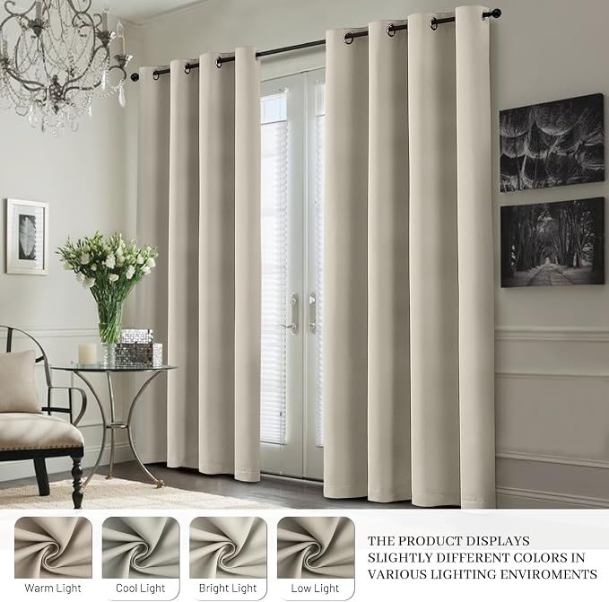Yakamok Stone Blackout Curtains 63 Inches Long for Bedroom 50" Wide 2 Panel | Blackout Curtain Panels for Bedroom, 2 Thick Layers Grommet Top Thermal Insulated Drapes with White Back for Living Room