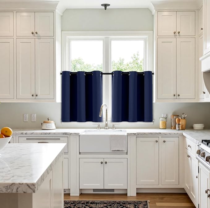 MIULEE Blackout Curtains for Bedroom 2 Panels 40 x 36 Inch Long Navy Blue | Thermal Insulated, Living Room Darkening Grommet Drapes, Noise Reducing, Light Blocking Window Treatments