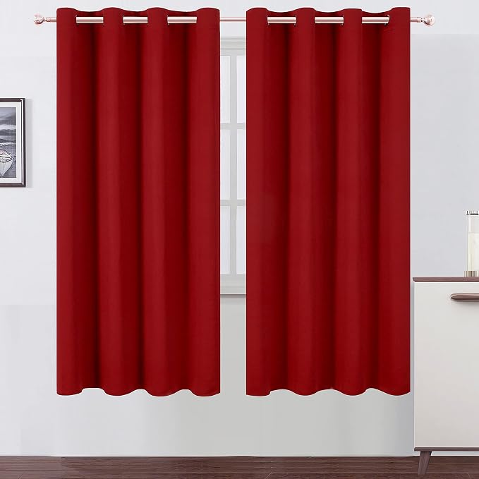 Red Thermal Blackout Curtains/52 x 72 Inch/Set of 2 Panels Room Darkening Curtains for Bedroom