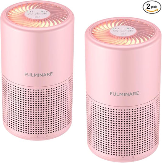 FULMINARE Air Purifiers for Home H13 True HEPA Air Filter (Pink 2 Pack) | Remove Pet Hair, Smoke, Odors，Quiet Air Cleaner With Night Light, Portable Small Air Purifier for Home, Office, Living Room