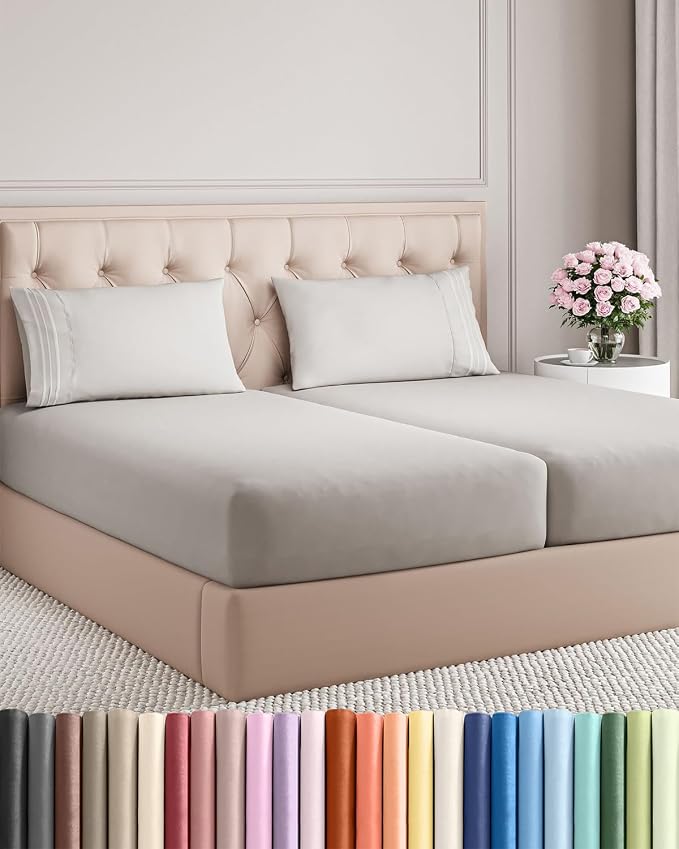 Split King Size 5 Piece Sheet Set - Breathable & Cooling - French Grey | Hotel Luxury Bed Sheets for Women & Men, Deep Pockets, Easy-Fit, Comfy, Soft and Wrinkle Free Sheets, Oeko-Tex Bed Sheet Set