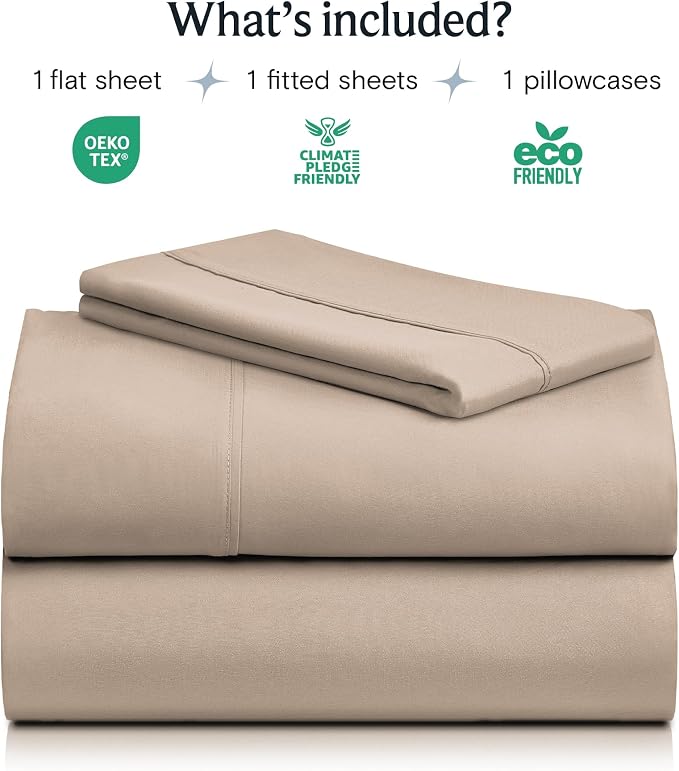 Twin XL Sheets Set, Deep Pocket Twin XL Size Bed Sheets, 4PC Soft Sheet Set | LuxClub Silky Fitted Sheet & Pillowcase Sets, Breathable Hotel Luxury Bedding for Mattress Wrinkle Free, Light Khaki
