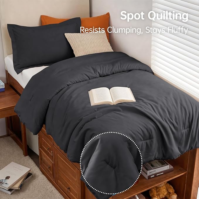 Twin/Twin XL Comforter Set, All Season Ultra Soft Down Alternative Bedding - 3 Piece Lightweight Bed Set Includes 1 Comforter (68"x88") and 1 Pillow Shams (20"x26"), Dark Grey