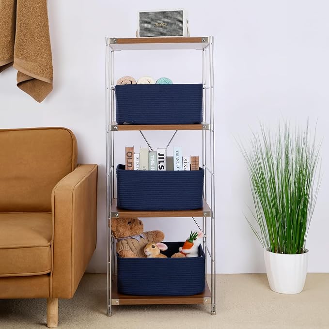 MiniArk Large Storage Baskets for Organizing, 17 x 13 x 7.5” Closet Shelf Baskets for Clothes Blanket Towels, Baby Nursery, Toy Bins Box, Woven Rope Baskets, 4 Packs Navy Blue