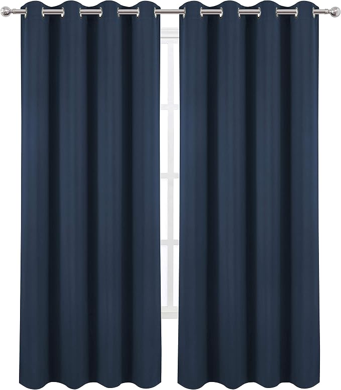 Navy Blue Blackout Curtains 52 x 84 inch/Set of 2 Curtain Panels Room Darkening Bedroom Curtains