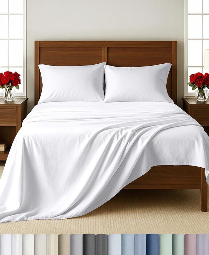 California Design Den Softest 100% Cotton Sateen Twin Sheets Set,3 Pc,White | Soft 500 Thread Count Backed by Good Housekeeping Seal, All-Around Elastic, Durable, Easy Care, OEKO-TEX certified