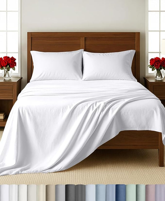 California Design Den 100% Cotton Sateen California King Sheet Sets, White | Soft 500 Thread Count Backed by Good Housekeeping Seal, 16" Deep Pocket, All-Around Elastic, Durable, Easy Care