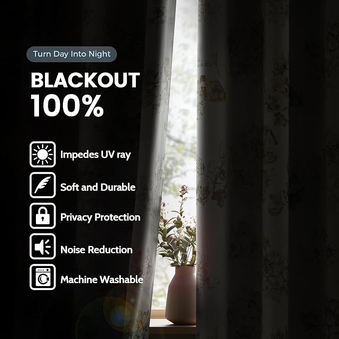 SimpleHome 100% Blackout Curtains for Bedroom Blue Curtains Floral 72 Inch | Curtains for Living Room,Farmhouse Curtains and Drapes,Grommet Printed Patterns Room Darkening Curtains,2 Panels Set,52Wx72L