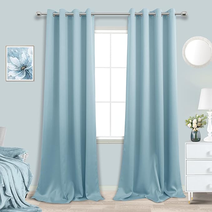 KOUFALL 108 Inch Curtains 2 Panel Set,Floor to Ceiling Room Darkening Extra Long Living Room Curtains 108 Inches Long,Light Blue