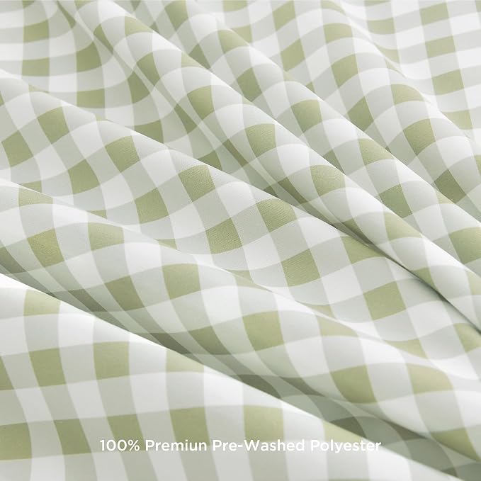 Andency Sage Gingham Duvet Cover King, Ruffle Shabby Chic Bedding Set 3 Pcs | Farmhouse Soft Pre-Washed Polyester Comforter Cover with Zipper Closure & Corner Ties, 104x90Inch