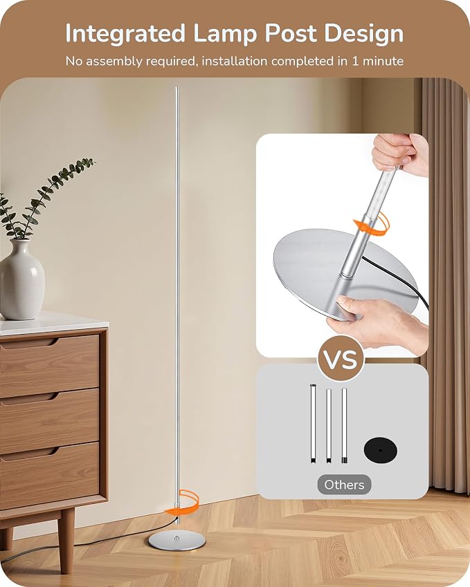 EDISHINE 2 Pack 57.5” Corner Lamp with Remote, Stepless Dimmable & 7 CCT | 2700-6000K, Foot Switch, Tall Corner Lamp for Bedrooms, Living Rooms, Offices, Sturdy Base, Silver