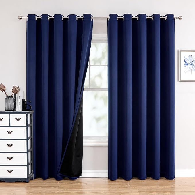 ChrisDowa 100% Blackout Curtains for Bedroom 84 Inches Long 2 Panels Set | 2 Thick Layers, Thermal Insulated, Light Blocking, Grommet, Window Treatment, Living Room Drapes, Navy Blue, 60 x 84 Inch