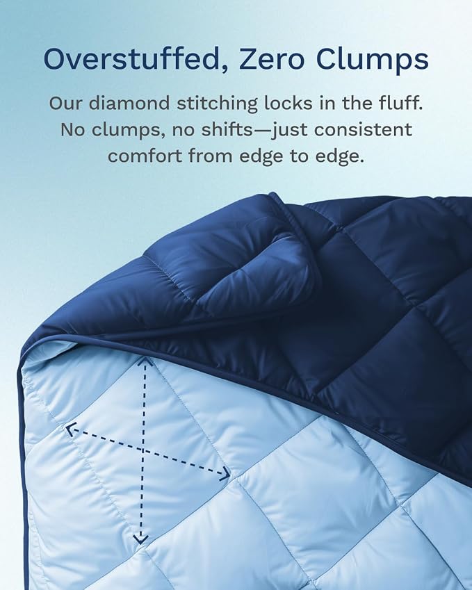 ViscoSoft Queen Comforter - Cloud-Soft Down Alternative Duvet Insert, All Season Cooling Lightweight Reversible Quilted Blanket for Bedroom & Guest Room, Oeko-TEX Certified, Light/Dark Blue | All Season Cooling Lightweight Reversible Quilted Blanket - ...