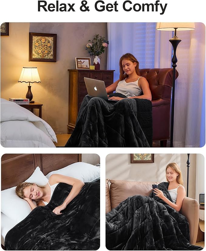 Ultra Soft Sherpa Weighted Blanket for Adults, 80"x87" 15lbs Heavy Blankets | Cozy Comfort for Relaxing Nights, Double-Sided Fluffy Sherpa & Fleece, Double Inner Layers-No Bead Bunching, Even Weight
