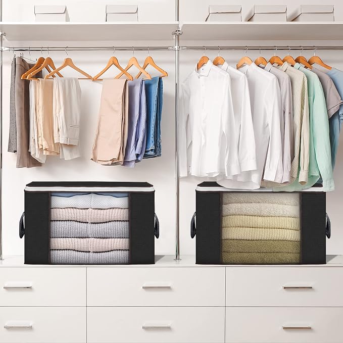 90L Large Storage Bags, 4 Pack Clothes Storage Bins Closet Organizers | Foldable Storage Containers, with Reinforced Handle, for Clothing, Blanket, Comforters, Bed Sheets, Pillows and Toys
