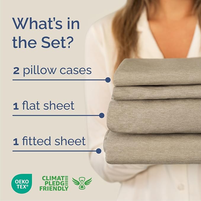 Queen Size 4 Piece Sheet Set - Comfy Breathable & Cooling - Heathered Beige | Hotel Luxury Bed Sheets for Women & Men, Deep Pockets, Easy-Fit, Extra Soft and Wrinkle Free Sheets, Oeko-Tex Bed Sheet Set