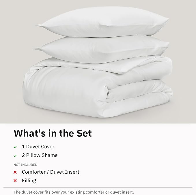 California Design Den Full/Queen Duvet Cover Set, White Antique | 3-Piece Set with 2 Pillow Shams, Backed by Good Housekeeping Seal, Button Closure & Corner Ties, 400 TC 100% Cotton Sateen