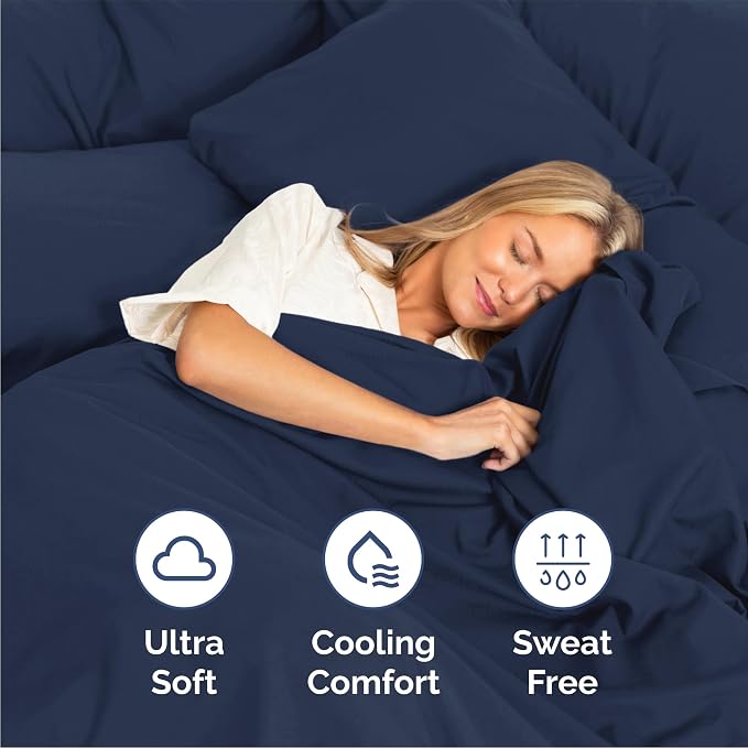 Queen Size 4 Piece Sheet Set - Breathable & Cooling Sheets - Navy Blue | Hotel Luxury Bed Sheets for Women & Men, Deep Pockets, Easy-Fit, Extra Soft and Wrinkle Free Sheets, Oeko-Tex Bed Sheet Set