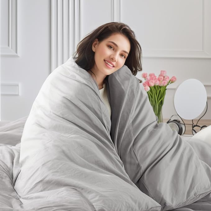 NEXHOME PRO Duvet Cover Set Queen Size Linen Feel Textured Organic Natural 100% Washed Cotton Duvet Cover 3 Pieces Bedding Set with Zipper Closure, Breathable, Soft, Light Grey (No Comforter)