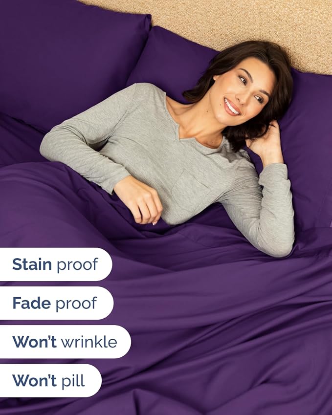 CGK Unlimited Extra Deep Flex Top Split Head King Sheet Set - 6 Piece Breathable and Cooling Sheets - Hotel Luxury Bedding for Women, Men, Kids & Teens - Easy Secure Fit - Extra Deep Pockets - Purple