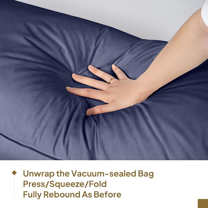 Goose Down Feather Body Pillows for Adults, Full Length Firm Hugging Pillow Insert for Side Sleepers, Breathable Large Long Pillow for Bed with 100% Organic Cotton Shell, Navy Blue 20"x60"