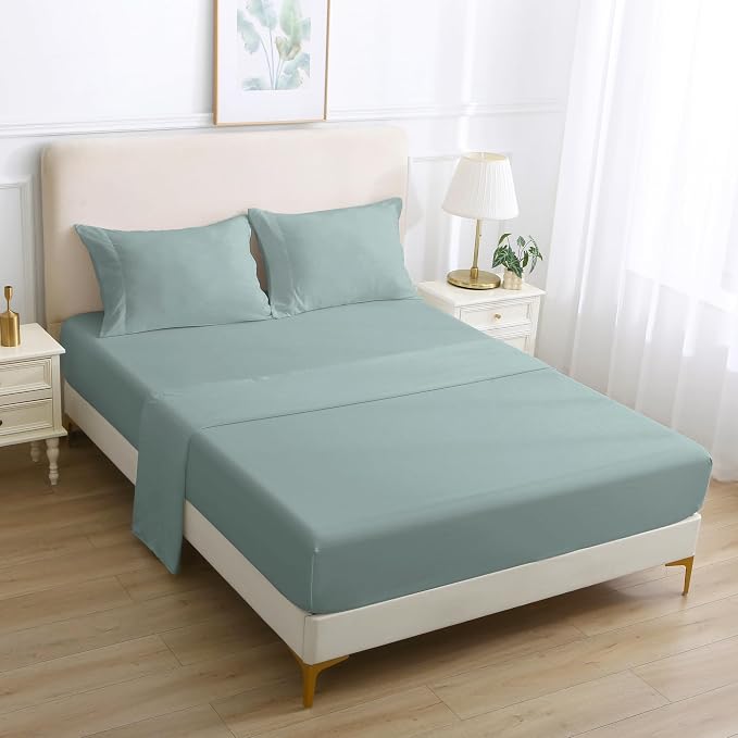 Softan Microfiber Queen Sheet Set with Non-Slip Corner Straps, Dusty Blue | 15" Deep Pocket Fitted Bed Sheets, Double Brushed Microfiber, Cozy Sheets & Pillowcase for All Season