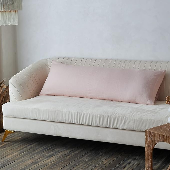 Simple&Opulence Body Pillow Cover 20" x 54",100% Pure Linen, Ultra Soft and Breathable, Body Pillowcase with Envelope Closure for Adults(Dusty Pink)