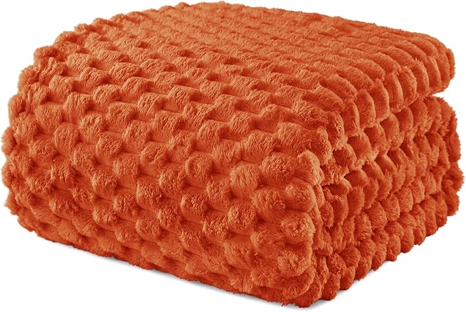 Exclusivo Mezcla 3D Fleece California King Blanket for Bed, Burnt Orange | Oversized Soft Fuzzy Plush Lightweight Bed Blankets, Cozy Fluffy Decorative Blankets for All Seasons, 120x120 Inches