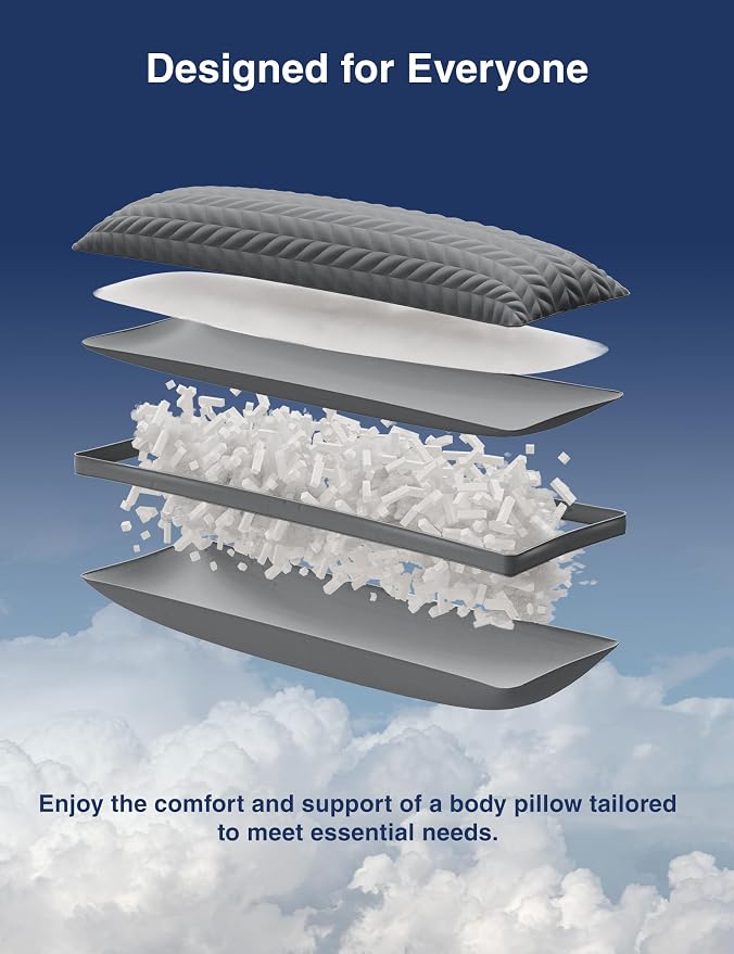 ZonLi Long Body Pillow for Adults, Firm Body Pillow with Adjustable Shredded Memory Foam, Soft Support for Side Sleepers, Pregnant Women, Washable Quilted, 20 x 54 Inch, Grey