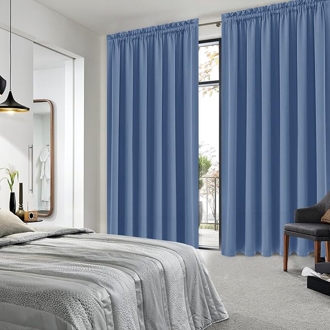 DWCN Wide Blackout Curtains for Bedroom 70 x 84 Inch Long Dusty Blue | 2 Panels Set, Room Darkening, Thermal Insulated, Light Blocking, Rod Pocket Drapes, Noise Reducing Window Treatment