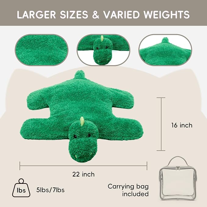 L'AGRATY Weighted Lap Pad for Kids 5 lbs, Sensory Needs Weighted Dinosaur Stuffed Animals Lap Blanket Soft Plush Hugging Sensory for Kids Teen Adults Removable Washable Cover