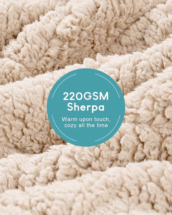 Cottonblue Jacquard Weighted Blanket 15 lbs for Adults Twin Size 48x72in | Soft Sherpa Fleece Weighted Blanket Throw for Sleep Calm Relax, Cozy Warm Beige Heavy Blanket Throw for Bed Couch, Washable