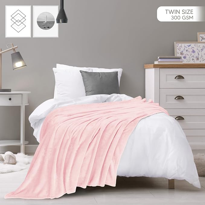 Utopia Bedding Ultra Soft Fleece Bed Blanket Twin Size Pink (60x80 Inches) | Microfiber Plush Warm Lightweight Breathable Cozy Blanket Anti-Static, All Season Use, Gift for Women and Men