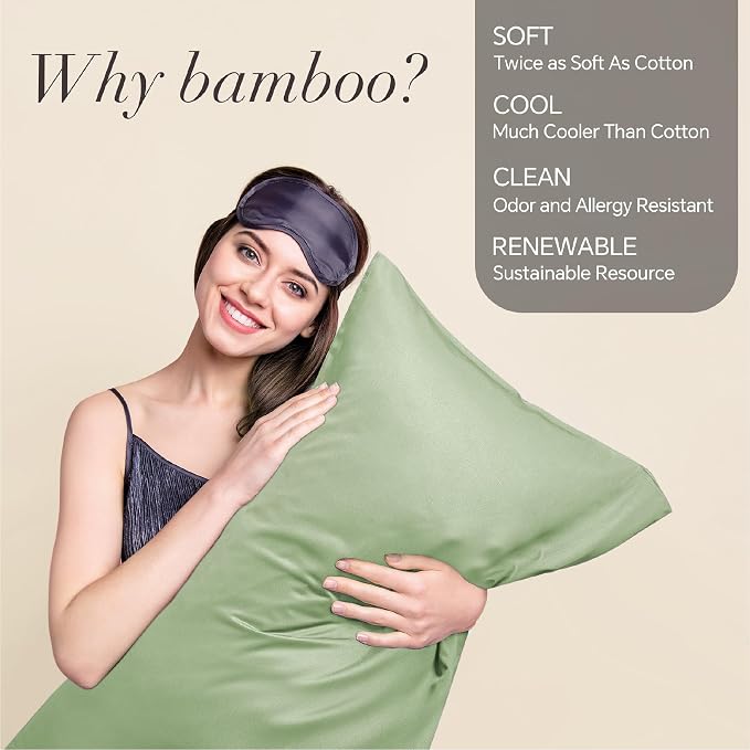 BEDELITE Pillow Cases Standard Size 2Pcs, Rayon from Bamboo, Sage Green | Cooling and Breathable Pillow Cover for Hot Sleepers & Night Sweats, Silky Soft Cozy, Envelope Closure, 20"x26"